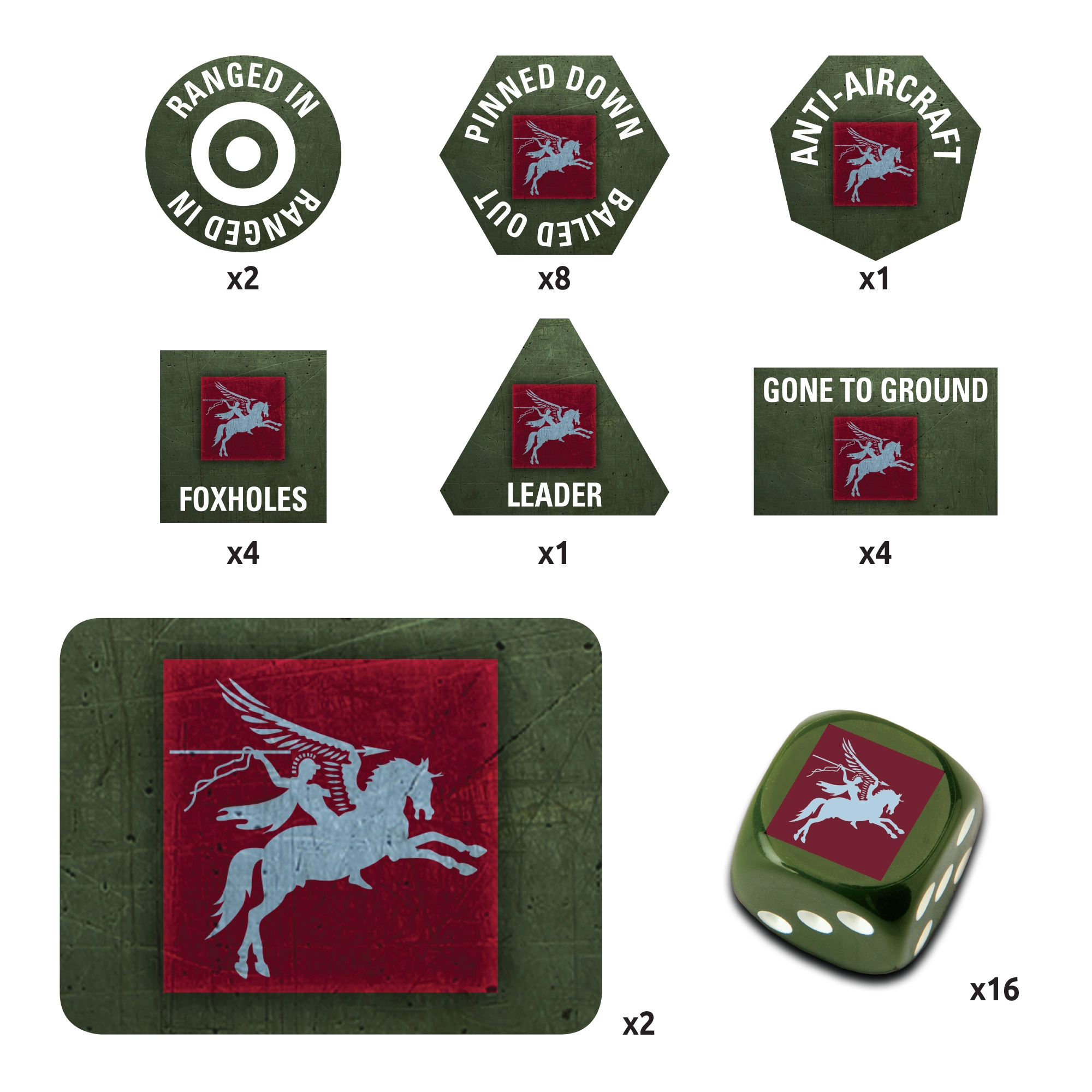 WW2 - British Airborne Gaming Set (x20 Tokens, x2 Objectives, x16 Dice) - TD039